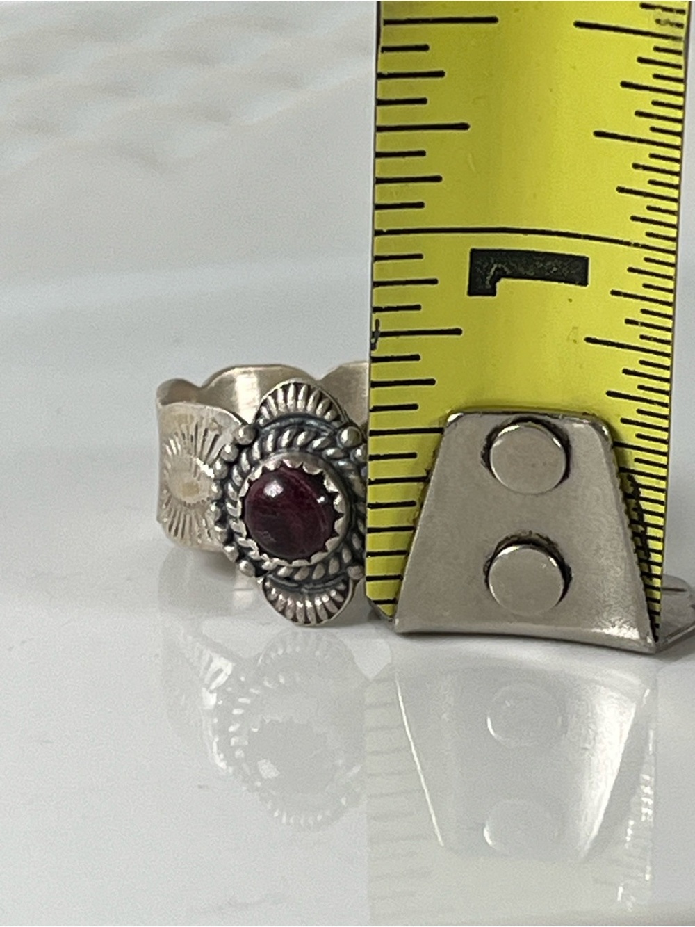Solid Sterling Silver Southwest Purple Spiny Cigar Style Gemstone Ring Size 10.5 - Picture 11 of 11